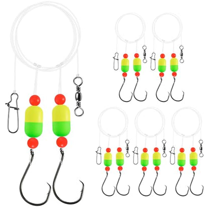 Alwonder 5-Pack Pompano Rigs Surf Fishing Rigs with Snell Floats, Saltwater Live Bait Rig Swivels Duo Lock Snaps Circle Wide Gap Kahle Hooks Rig for Beach Surf Casting Pier Jetty Fishing - color: Green & Yellow 5-Pack, size: #2/0 Circle Hook