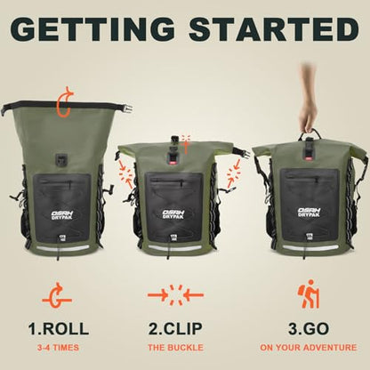 OSAH DRYPAK Waterproof Backpack Dry Bag 35L/55L/85L – Heavy Duty Roll-Top Hiking Backpack for Travel, Kayaking, Boating, Camping, Rafting and Fishing - color: Green, size: 55L