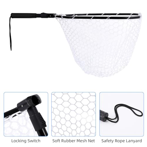 Wooden Fishing Nets - Rubber Fishingnets, Fly Fishing Dipnets, Fishing Nets with Handles - color: White, style: Straight Handle Silicone
