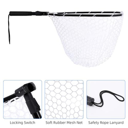 Wooden Fishing Nets - Rubber Fishingnets, Fly Fishing Dipnets, Fishing Nets with Handles - color: White, style: Straight Handle Silicone