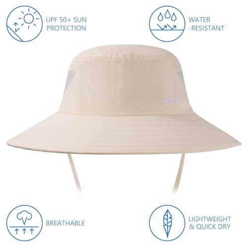 BASSDASH UPF 50+ Breathable Sun Hat with Removable Face Cover and Neck Flap Wide Brim Bucket Hat for Fishing Hiking Men Women - color: Beige