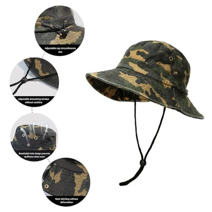Men's Bucket Hat Camo Outdoor Sun Protection, Breathable Quick-Dry Fishing Gardening Hiking Hat ,UPF50+ Cotton Wide Brim - color: Blue