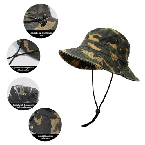 Men's Bucket Hat Camo Outdoor Sun Protection, Breathable Quick-Dry Fishing Gardening Hiking Hat ,UPF50+ Cotton Wide Brim - color: Black