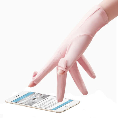 Unisex UV Protection Sunblock Gloves - Women Man Full Finger Sunscreen Gloves Touchscreen Gloves for Driving Hiking Riding - color: Pink