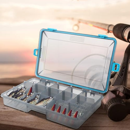 Fishing Lure Storage Box Waterproof Large Utility Tackle Box with Adjustable Dividers and Four Lock Closures Blue for Fishing Gear and Bait Organization