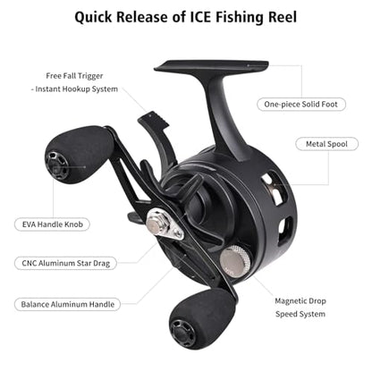 Karlak Ice Fishing Reels 3.2:1 Gear Ratio Ultra Smooth 3+1 Ball Bearings Fishing Reel Right Hand