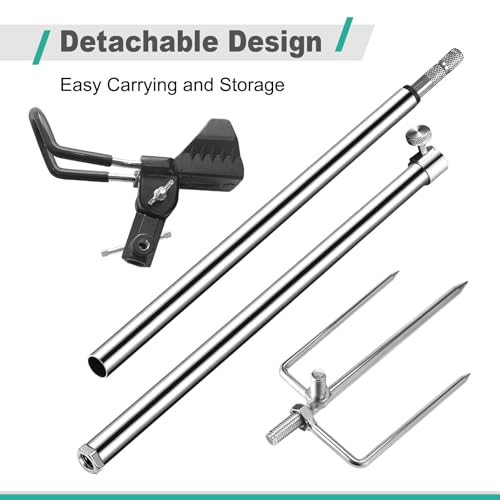 2/4 Pack Fishing Rod Holders, 360 Degree Adjustable Fishing Rod Holders for Bank Fising , Height Adjustable 25-36.6 Inch Multifunctional Stainless Steel Beach Fishing Rod Holder Fishing Gifts for Men - color: Black-2 Pack