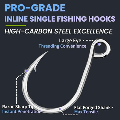 Inline Single Hooks 25Pcs Fishing in line Hooks for Treble Hook Replacement for Hard Lures Large Eye/Barbed Saltwater Freshwater - size: 2/0_25pcs