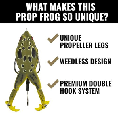 LUNKERHUNT - Frog Bait for Bass Fishing | Soft Hollow Body Weedless Frog for Bass Fishing and Trout | Weedless Realistic Bait Frog Lure, Freshwater with Sharp Hooks Lures and Double Propellers Feet - style: Cane