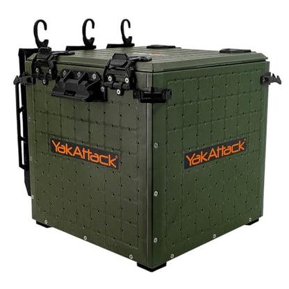 YakAttack BlackPak Pro Kayak Fishing Crate - Ranger Green | 13" x 13" Riggable Kayak Gear Storage System with Hinged Lid, GridLoc Mount Panels & 3 TetherTube Rod Holders | Lightweight Tankwell Crate - color: Ranger Green, size: 13"x13"x13"