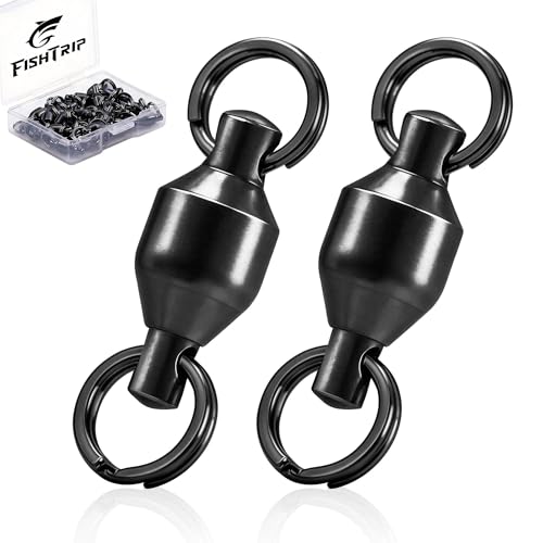 FishTrip 25pcs Fishing Swivels with Split Rings, High Strength Stainless Steel Ball Bearing Swivel Speed Clips Quick Snap Change Connector for Saltwater Freshwater Size 0#-10# - size: 3#_22LB_25Pcs