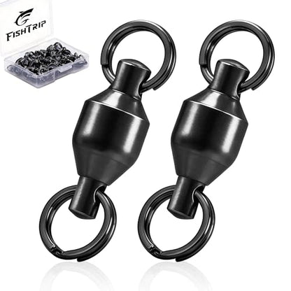FishTrip 25pcs Fishing Swivels with Split Rings, High Strength Stainless Steel Ball Bearing Swivel Speed Clips Quick Snap Change Connector for Saltwater Freshwater Size 0#-10# - size: 7#_77LB_25Pcs