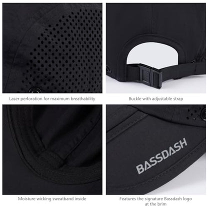 BASSDASH UPF 50+ Foldable Fishing Hat Baseball Cap with Removable Neck Flap Portable for Men Women Golf Hiking - color: Black With Foldable Brim