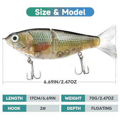 HADORAM Lure Slow Sinking Glide Bait with Fur Tail Lifelike Fishing Tackle for Trout Shad Bass Musky - color: 6.7in-3Pcs