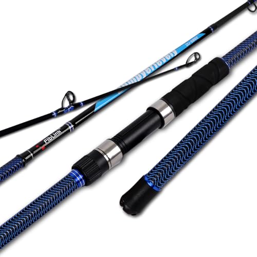 Fiblink Surf Fishing Rod Carbon Surf Spinning Rod Portable Travel Saltwater Beach Blue Surf Rod with SuperPolymer Handle 8'6"/9'/10'/12'/15' - style: 9'-3pc-mh Spin