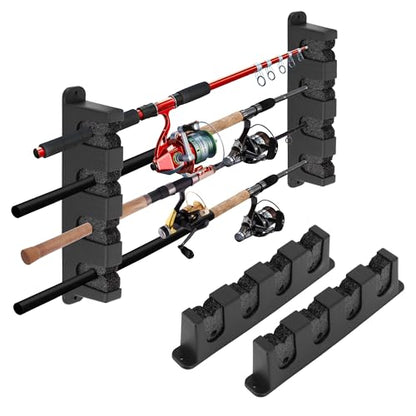 Fishing Rod Holder Wall Mount, EVA Foam Rod Stands for Fishing Rods, Vertical/Horizontal Storage Rack, 4 Rod Capacity for Family Wall Garage Storage - size: 4 rods