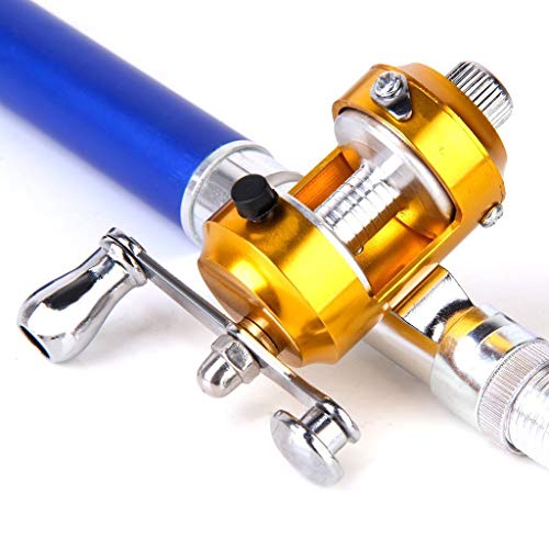 Jatzde Mini Portable Pocket Fish Rod Pen Aluminum Alloy Fishing Rod Pole Reel Combos… - color: Blue