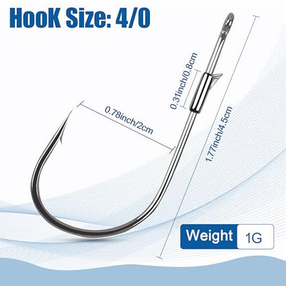 Fishing Worm Hooks - Heavy Cover Flipping Hooks with Bait Keeper Straight Shank Worm Hook Bass Fishing Drop Shot Hook Weedless Wacky Neko Rig Hooks Punching Pitching Bait Hooks Freshwater