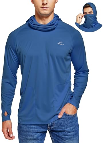 Willit Men's UPF 50+ Sun Protection Hoodie with Built-in Mesh Mask, Long Sleeve Cooling Fishing Shirt - color: Ocean Blue, size: Small