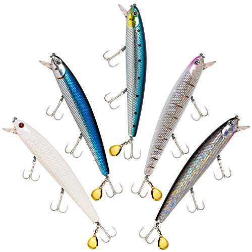Calissa Offshore Tackle 110mm and 140mm California Inshore Fishing - Special Jerkbait Crankbait Surf Flash Fishing Salt Pro Lure Minnow Zebra MS Metallic Sardine Glow - size: 110mm, style: 5 Pack