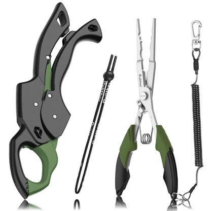 Fish Gripper 9.2",Muti-Function Line Cutter Fishing Pliers, Saltwater Fishing Tool Kit,Fishing Gear with Fishing Lanyard - color: 8"Fishing Pliers Green