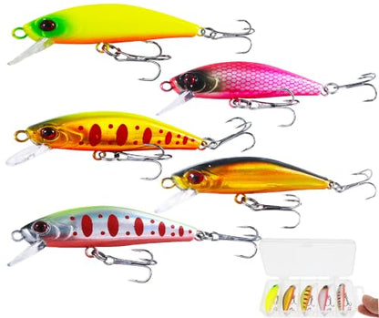 3D Eyes Artificial Crankbait Fishing Lures Kit Jerkbaits for Bass Lures - color: 5pcs minnow lures with bill