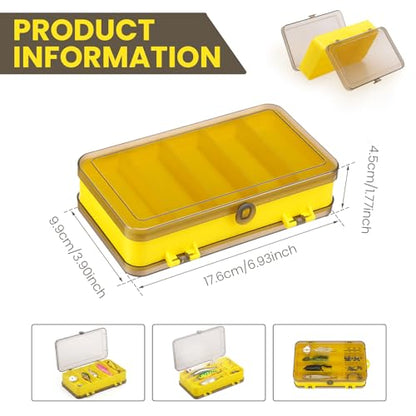 Fishing Tackle Storage Box, Double Sided Waterproof Fishing Lure Tackle Box with 13 Compartments, Yellow and Gray Lid Fishing Lure Organizer for Outdoor Angler