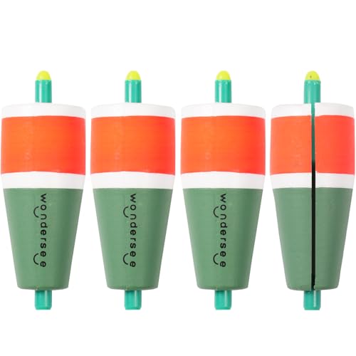 wondersee Fishing Floats Weighted Slotted Peg Popping Floats Slip Bobbers, Pack of 4 - color: Green, size: 2in.