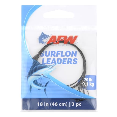 AFW Surflon Fishing Leaders – Black Nylon Coated Stainless Steel Wire, Swivel & Snap, 3 Pack, Variety Pack – Strong Leader Line for Catfishing & Toothy Game Fish - size: 20 lb, style: 18 Inch