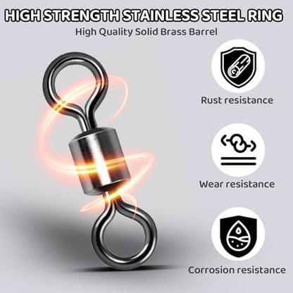 100 PCS Micro Swivels for Fly Fishing – Small Stainless Steel Rolling Barrel Swivels, High Strength Fishing Swivel Hook Line Connector with Black Coating for Saltwater Freshwater