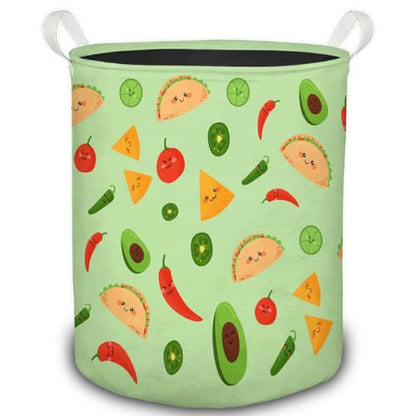 Sage Green Mexican Laundry Basket, Trendy Mexican Food Taco Avocado Tomato Cute Foldable Laundry Hamper With Handles Clothes Toys Storage Basket for Kids Room Nursery Home Bedroom - color: Sage Mexican - Basket