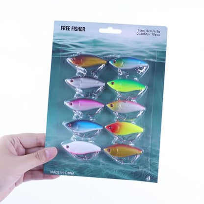 10Pcs Fishing Lures VIB Hard Baits Lipless Crankbaits Sinking Lures for Bass Trout Perch Salmon 2in/0.16oz