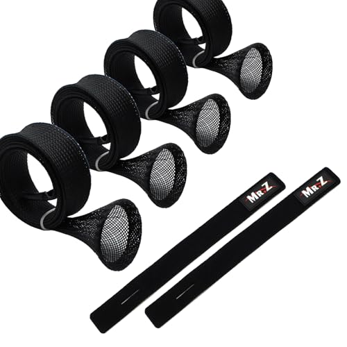 Mr. Z Pack of 4 Casting Fishing Rod Sleeves with 2 Rod Straps Fishing Rod Covers Pole Jacket Rod Socks - color: Black