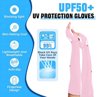 UV Protection Gloves - Non Slip Sunblock Gloves for Summer Outdoor Fishing & Driving - color: Pink White