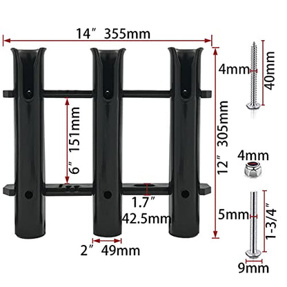 ISURE MARINE Fishing Rod Holder Bracket Wall Mounted Boat Side Mount Tool Holder Tube Links with Screws 2/3/4/6 Pole Tube (White/Black) - color: 3-Link Black