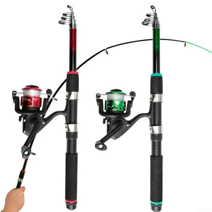 Telescopic Fishing Rod and Reel, Portable Travel Fishing Kit with Tackle Box, Lightweight for Backpacking, Beginner - size: Green Rod Set
