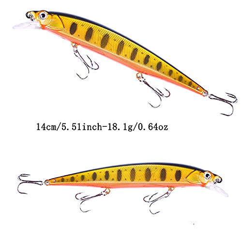 Jerk Baits for Bass Fishing, Jerkbait Fishing Lures, Minnow Lures Jerk Bait for Freshwater/Saltwater Fishing Lures for Trout Pike, 5pcs/10pcs with Box - color: J:5.51in/0.64oz/5pcs
