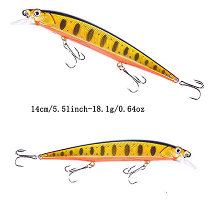 Jerk Baits for Bass Fishing, Jerkbait Fishing Lures, Minnow Lures Jerk Bait for Freshwater/Saltwater Fishing Lures for Trout Pike, 5pcs/10pcs with Box - color: J:5.51in/0.64oz/5pcs