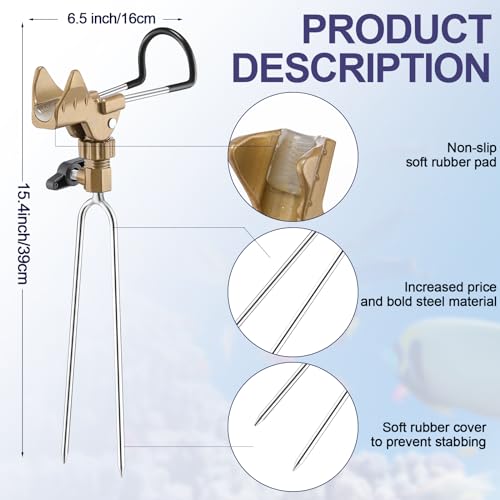 Libima 4 Pieces Fishing Rod Holders for Bank Upgraded Stainless Steel Pole Holders 360 Degree Adjustable Rod Stand for Men Father Beach Fishing Equipment Birthday Gift - color: Gold