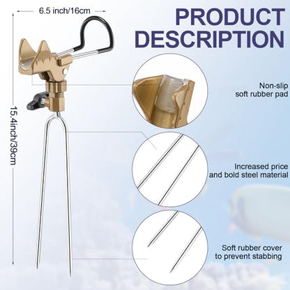 Libima 4 Pieces Fishing Rod Holders for Bank Upgraded Stainless Steel Pole Holders 360 Degree Adjustable Rod Stand for Men Father Beach Fishing Equipment Birthday Gift - color: Gold
