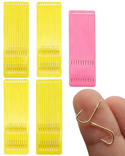Pre-Tied Leader Hooks with Portable Plastic Board Organizer,Barb Hooks with Nylon Fishing Line (5 Packs, 10 Pieces per Pack), Sharp Double Hook Design for Carp Fishing - size: 0.1-1