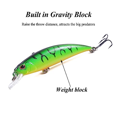 Jerk Baits for Bass Fishing, Jerkbait Fishing Lures, Minnow Lures Jerk Bait for Freshwater/Saltwater Fishing Lures for Trout Pike, 5pcs/10pcs with Box - color: F:3.15in/0.32oz/10pcs