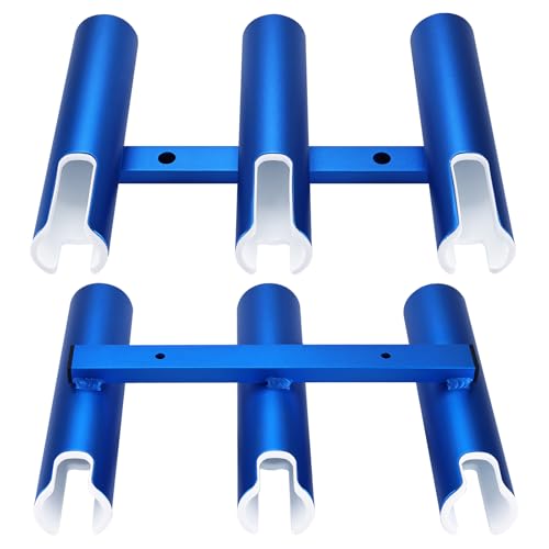 NovelBee 2pcs 3 Tube Fishing Rod Holders for Boat,Aluminium Rod Holders with Screws - color: Blue & White