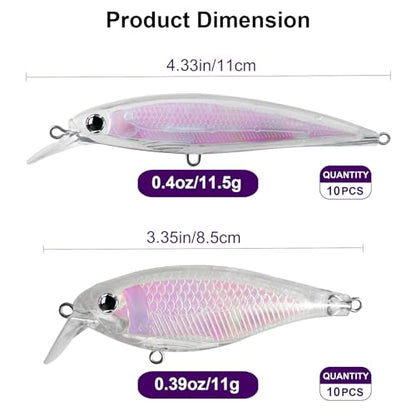 10pcs/20pcs Fishing Blanks Lures Kit Fishing Topwater Unpainted Swimbait Unpainted Crankbaits Hard Baits DIY Lure for Bass Salmon Trout Saltwater and Freshwater - color: G: 20pcs 0.39oz/11g and 0.4oz/11.5g
