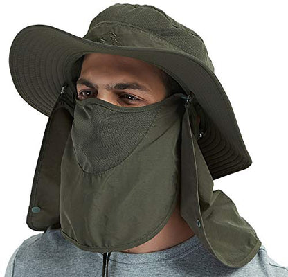 DDYOUTDOOR™ 07-281 Fashion Summer Outdoor Sun Protection Fishing Cap Neck Face Flap Hat Wide Brim - color: Army Green