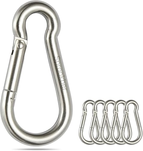 sprookber Stainless Steel Spring Snap Hook Carabiner - 304 Stainless Steel Caribeener Clips, Set of 6 - size: 6.2 Inch