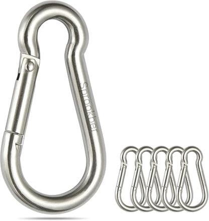 sprookber Stainless Steel Spring Snap Hook Carabiner - 304 Stainless Steel Caribeener Clips, Set of 6 - size: 4 Inch