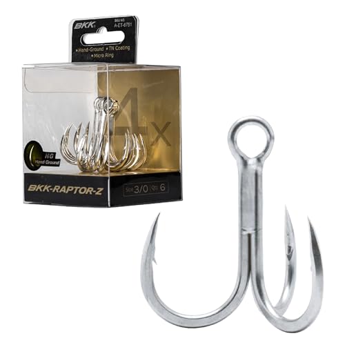 BKK Raptor-Z Treble Hook | 4X | Saltwater Corrosion Resistant Bright Tin Coating | Hand Ground Point | Heavy Duty Lure Hook, Popping, Stickbaits - size: 3/0#
