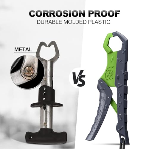 SNAIL TRAIL 7.5'' Floating Fish Gripper, Fishing Grabber | Catfish Mouth Pliers, Caught Bass Holder, Fish Scale Hook Clamp, Saltwater Lip Grip Tool with Lanyard, Gifts for Men - color: Gray-green