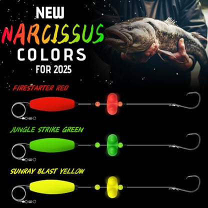 Narcissus Catfish Rigs Set – 6 Pre-Tied Rigs with 2 Sinker Sliders, Float Rigs Tackle, Santee Rig, Circle Hooks 6/0 – Complete & Ready-to-Use Kit - color: Hook Size 5/0-Weight 2 oz